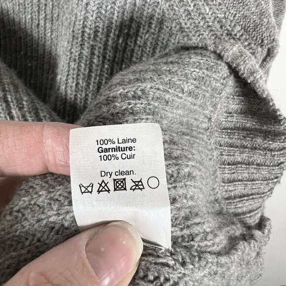 J Crew Sweater Womens Size Large Grey Wool Crew Neck Ribbed Leather Patch Elbow - Picture 7 of 10